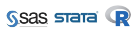logo de SAS STATA Y R. paquetes estadísticos y bases de datos